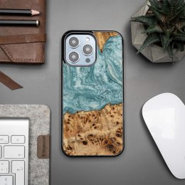 Etui Bewood Unique Uran z drewna i żywicy na iPhone 15 Pro Max - niebiesko-białe