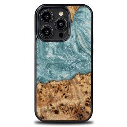 Etui Bewood Unique Uran z drewna i żywicy na iPhone 15 Pro - niebiesko-białe