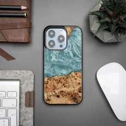 Etui Bewood Unique Uran z drewna i żywicy na iPhone 15 Pro - niebiesko-białe