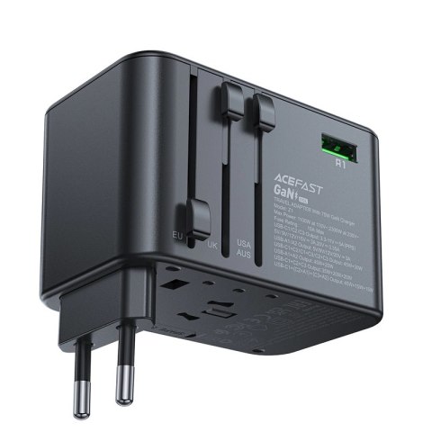 Adapter ładowarka podróżna Acefast Z1 GaN 75W PD 3x USB-C 2x USB-A - czarny