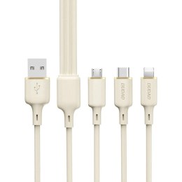 Kabel 3w1 Dudao L7SE USB-A - USB-C / Lightning / micro USB 66W 1.2m - beżowy