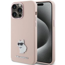 Etui Karl Lagerfeld Silicone Choupette Metal Pin na iPhone 15 Pro Max - różowe