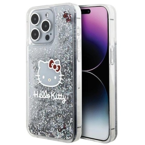 Etui Hello Kitty Liquid Glitter Charms Kitty Head na iPhone 15 Pro Max - srebrne