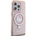 Etui Hello Kitty Ring Stand Glitter Electrop Logo MagSafe na iPhone 15 Pro - różowe