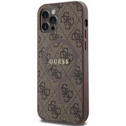 Etui Guess 4G Collection Leather Metal Logo MagSafe na iPhone 12 Pro / iPhone 12 - brązowe