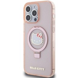 Etui Hello Kitty Ring Stand Glitter Electrop Logo MagSafe na iPhone 15 Pro Max - różowe