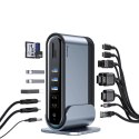 HUB Baseus CAHUB-DG0G 3x USB 3.2 Gen 1 / 2x USB-A / 2x USB-C / czytnik kart SD, micro SD / AUX / 3x HDMI / RJ45 PD 100W (wtyczki