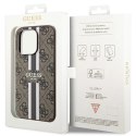 Etui Guess 4G Printed Stripes MagSafe na iPhone 15 Pro - brązowe