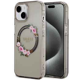 Etui Guess IML Flowers Wreath MagSafe na iPhone 15 / 14 / 13 - czarne