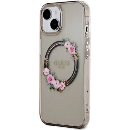 Etui Guess IML Flowers Wreath MagSafe na iPhone 15 / 14 / 13 - czarne