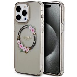 Etui Guess IML Flowers Wreath MagSafe na iPhone 15 Pro Max - czarne