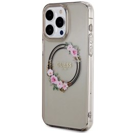 Etui Guess IML Flowers Wreath MagSafe na iPhone 15 Pro Max - czarne