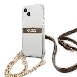 Etui Guess 4G Brown Strap Gold Chain na iPhone 13 mini - przezroczyste