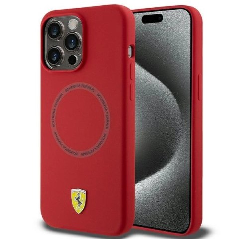 Etui Ferrari Silicone Printed Ring MagSafe na iPhone 15 Pro Max - czerwone