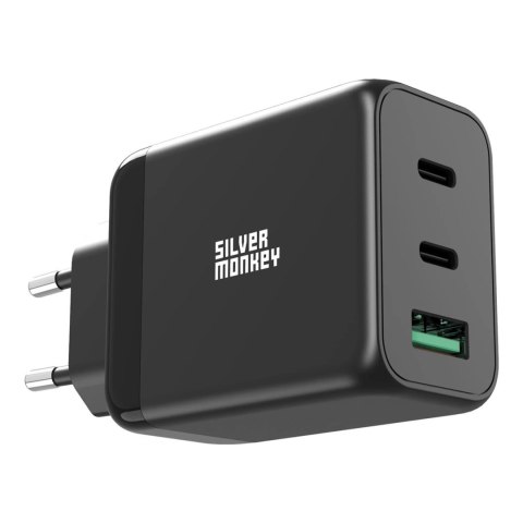 Ładowarka sieciowa Silver Monkey GaN 65W 2x USB-C PD 1x USB-A QC 3.0 - czarna