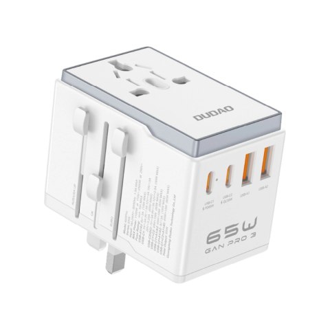 Adapter podróżny Dudao A65Pro 65W EU / US / JP / AUS / UK 2x USB-C 2x USB-A - biały