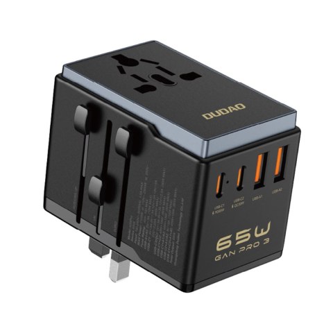 Adapter podróżny Dudao A65Pro 65W EU / US / JP / AUS / UK 2x USB-C 2x USB-A - czarny