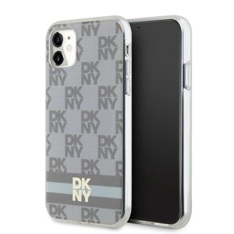 Etui DKNY IML Checkered Mono Pattern & Printed Stripes MagSafe na iPhone 11 / Xr - beżowe