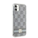 Etui DKNY IML Checkered Mono Pattern & Printed Stripes MagSafe na iPhone 11 / Xr - beżowe