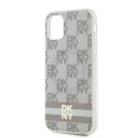 Etui DKNY IML Checkered Mono Pattern & Printed Stripes MagSafe na iPhone 11 / Xr - beżowe