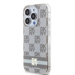 Etui DKNY IML Checkered Mono Pattern & Printed Stripes MagSafe na iPhone 13 Pro / 13 - beżowe