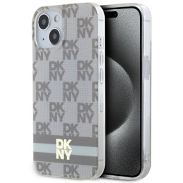 Etui DKNY IML Checkered Mono Pattern & Printed Stripes MagSafe na iPhone 15 Plus / 14 Plus - beżowe