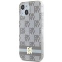 Etui DKNY IML Checkered Mono Pattern & Printed Stripes MagSafe na iPhone 15 Plus / 14 Plus - beżowe