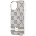 Etui DKNY IML Checkered Mono Pattern & Printed Stripes MagSafe na iPhone 15 Plus / 14 Plus - beżowe