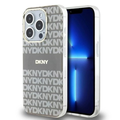 Etui DKNY IML Mono & Stripe MagSafe na iPhone 15 Pro - beżowe