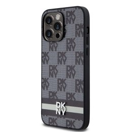 Etui DKNY Leather Checkered Mono Pattern & Printed Stripes na iPhone 14 Pro Max - czarne