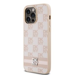 Etui DKNY Leather Checkered Mono Pattern & Printed Stripes na iPhone 14 Pro Max - różowe