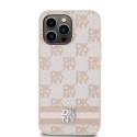 Etui DKNY Leather Checkered Mono Pattern & Printed Stripes na iPhone 14 Pro Max - różowe