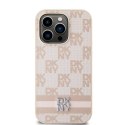 Etui DKNY Leather Checkered Mono Pattern & Printed Stripes na iPhone 14 Pro - różowe