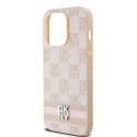 Etui DKNY Leather Checkered Mono Pattern & Printed Stripes na iPhone 14 Pro - różowe