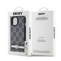 Etui DKNY Leather Checkered Mono Pattern & Printed Stripes na iPhone 15 / 14 / 13 - czarne