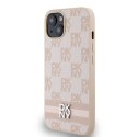 Etui DKNY Leather Checkered Mono Pattern & Printed Stripes na iPhone 15 / 14 / 13 - różowe