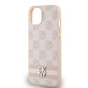 Etui DKNY Leather Checkered Mono Pattern & Printed Stripes na iPhone 15 / 14 / 13 - różowe