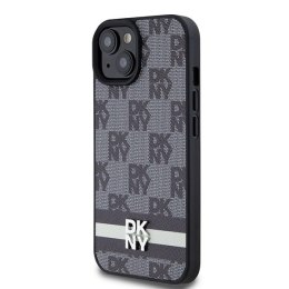 Etui DKNY Leather Checkered Mono Pattern & Printed Stripes na iPhone 15 Plus / 14 Plus - czarne