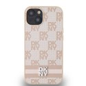 Etui DKNY Leather Checkered Mono Pattern & Printed Stripes na iPhone 15 Plus / 14 Plus - różowe