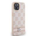 Etui DKNY Leather Checkered Mono Pattern & Printed Stripes na iPhone 15 Plus / 14 Plus - różowe