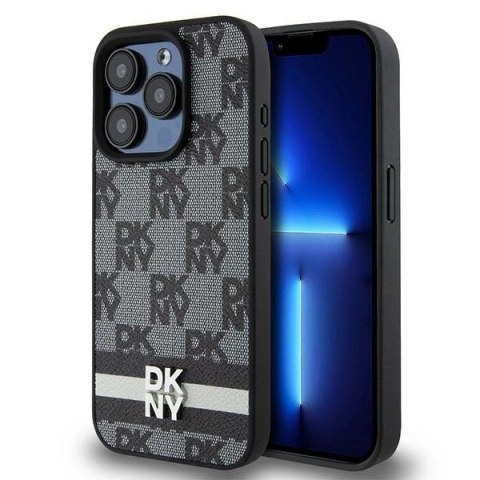 Etui DKNY Leather Checkered Mono Pattern & Printed Stripes na iPhone 15 Pro Max - czarne