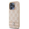 Etui DKNY Leather Checkered Mono Pattern & Printed Stripes na iPhone 15 Pro Max - różowe