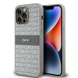 Etui DKNY Leather Mono Stripe & Metal Logo na iPhone 14 Pro Max - beżowe