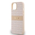 Etui DKNY Leather Mono Stripe & Metal Logo na iPhone 15 / 14 / 13 - różowe