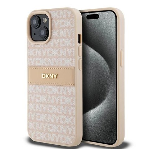 Etui DKNY Leather Mono Stripe & Metal Logo na iPhone 15 / 14 / 13 - różowe