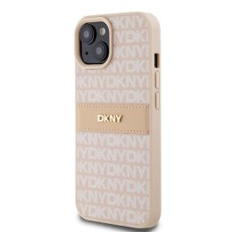 Etui DKNY Leather Mono Stripe & Metal Logo na iPhone 15 / 14 / 13 - różowe