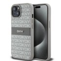 Etui DKNY Leather Mono Stripe & Metal Logo na iPhone 15 Plus / 14 Plus - beżowe