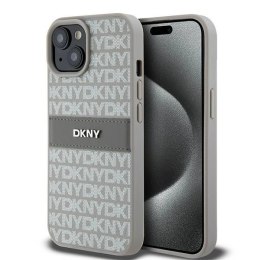 Etui DKNY Leather Mono Stripe & Metal Logo na iPhone 15 Plus / 14 Plus - beżowe