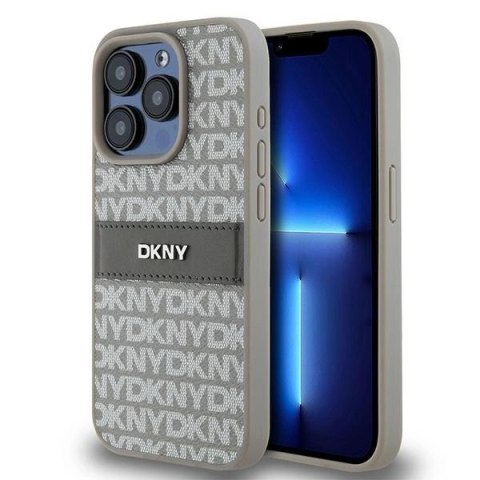 Etui DKNY Leather Mono Stripe & Metal Logo na iPhone 15 Pro Max - beżowe