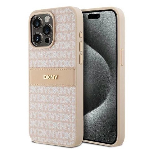 Etui DKNY Leather Mono Stripe & Metal Logo na iPhone 15 Pro Max - różowe